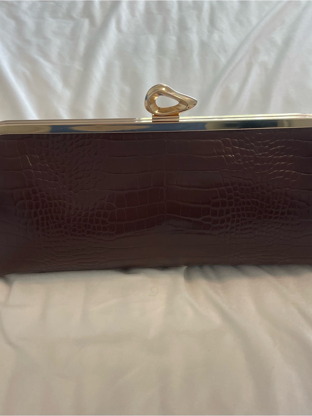 NWOT Anthropologie Burgundy Croc Embossed Large Frame Evening Clutch Bag 15"